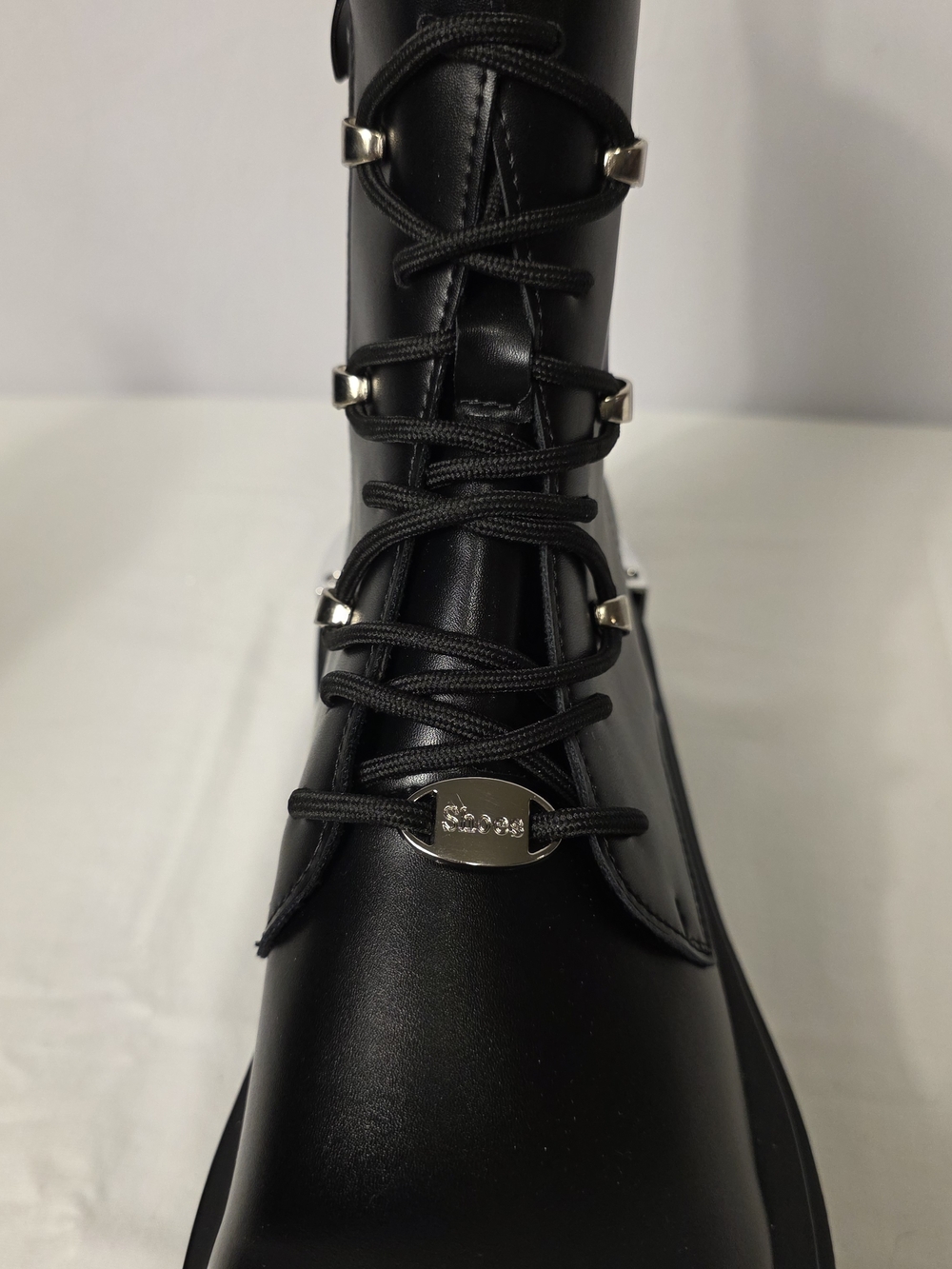 Men's Black Combat Biker Boot With Chrome Accent Size 11 Unbranded - Picture 8 of 16